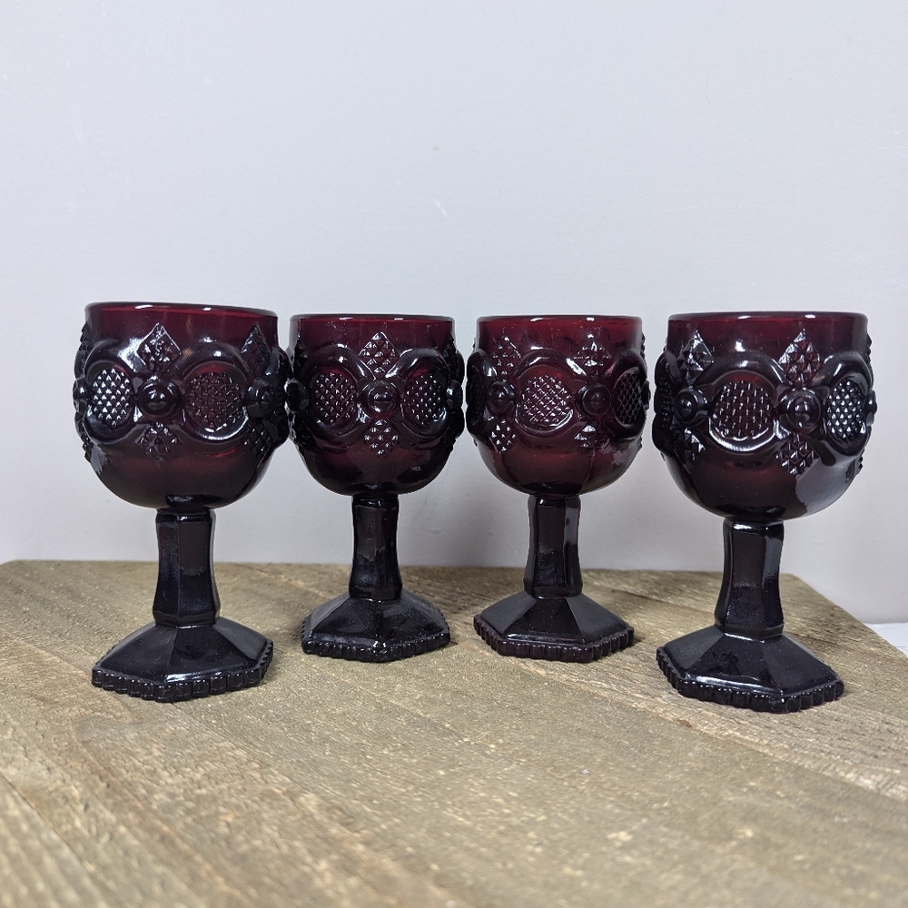 Avon Cape Cod Ruby Red Cordial Glasses – Set of 4, 4" Vintage